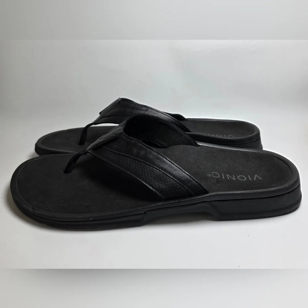 Vionic Wyatt Men's Black Leather Sandals Flip Flops Size 13